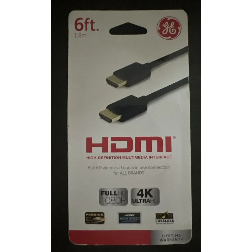 HDMI cable, GE 6ft. 1.8m, Full HD/4K Ultra HD Gold Plated Lossless Sound (33574)